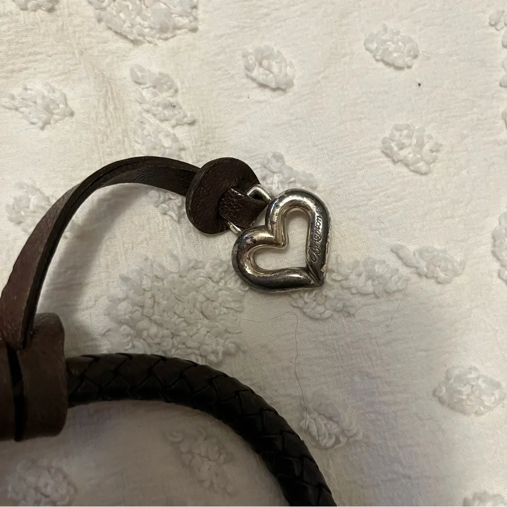 Brighton Basket Weave Brown Leather Braided Straps Croc Embossed Shoulder Bag